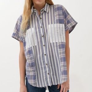 BDG Stevie Spliced Button-Down Shirt
